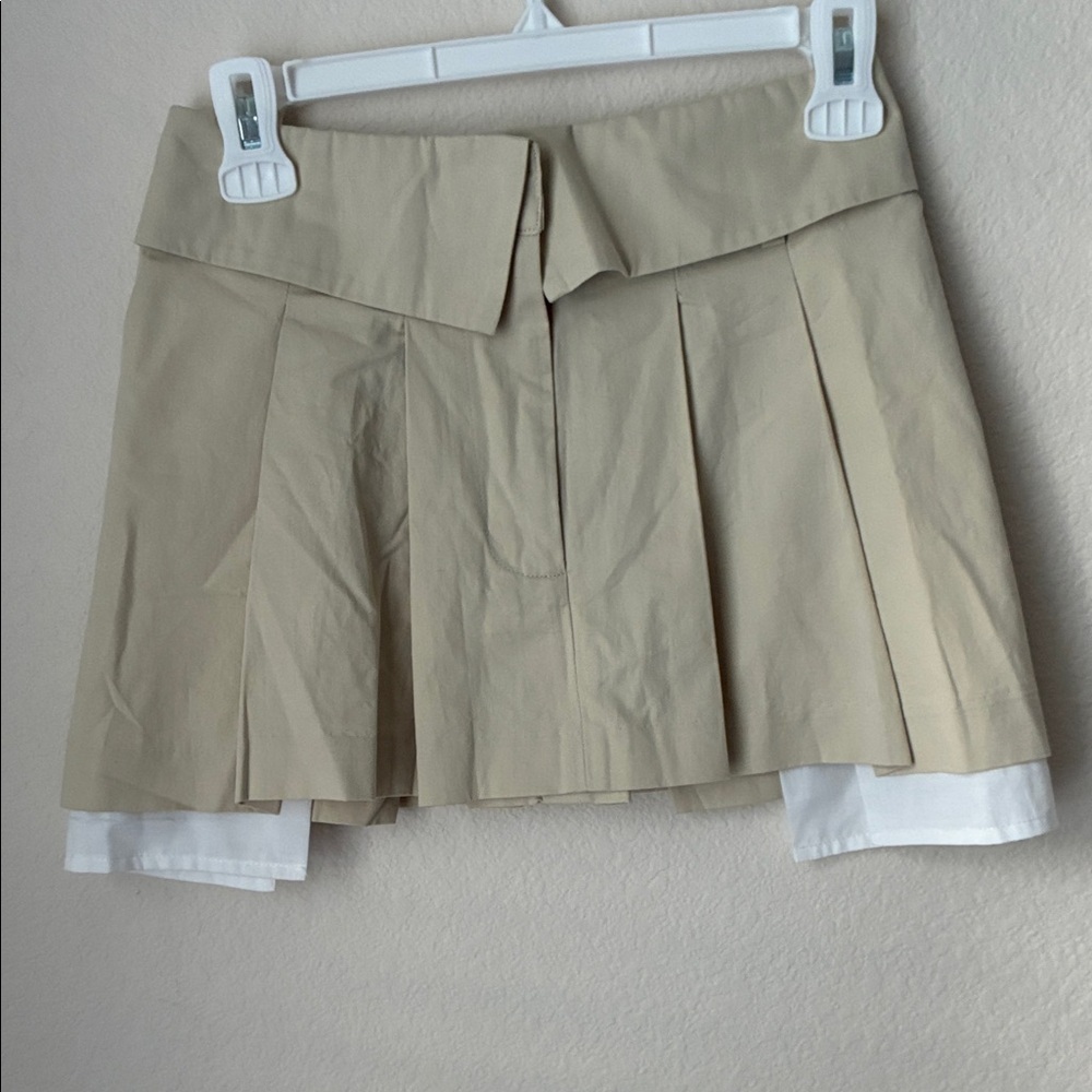 Beige Pleated Mini Skirt